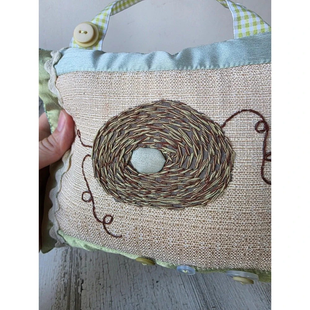 Vintage quilted Easter nest bird hanging green decor spring unique pillow